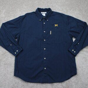Columbia Michigan Shirt Mens Large Blue‎ 100% Cotton Long Sleeve Button Down